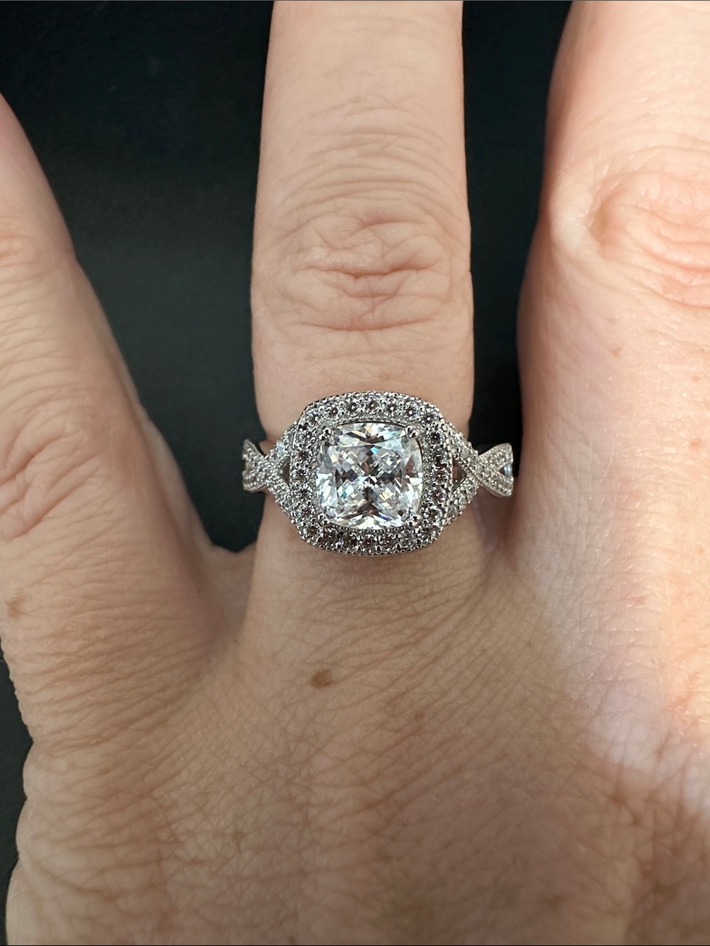 Cushion Halo Engagement Ring with Twisted Band